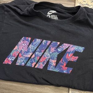 Nike Black Tee with Colorful Floral Logo